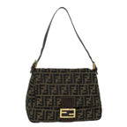 FENDI Zucca Canvas Mamma Baguette Shoulder Bag Black Brownhk1297