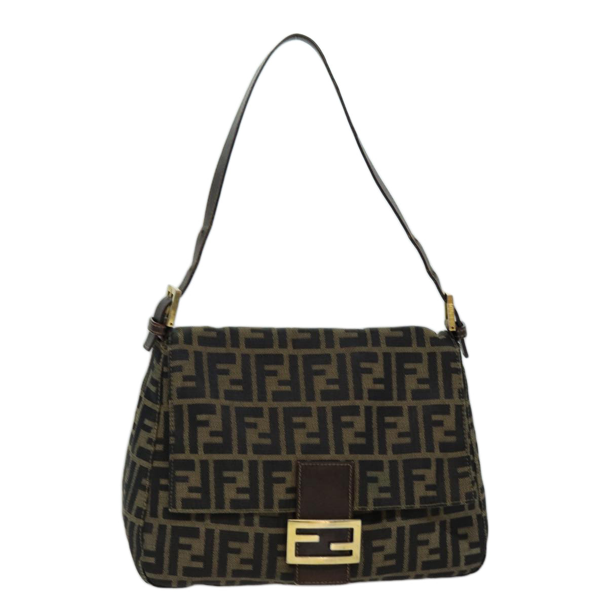 FENDI Zucca Canvas Mamma Baguette Shoulder Bag Black Brownhk1297