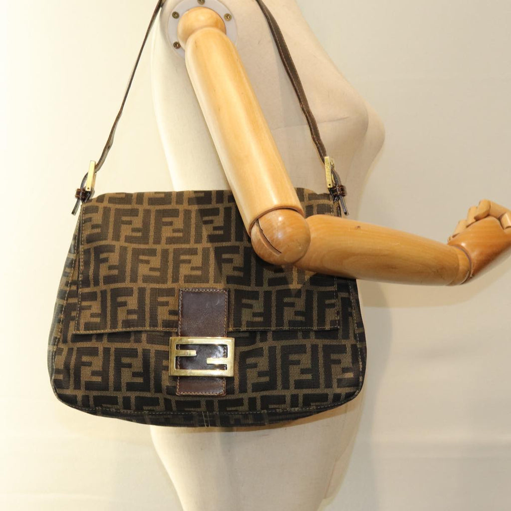 FENDI Zucca Canvas Mamma Baguette Shoulder Bag Black Brownhk1297