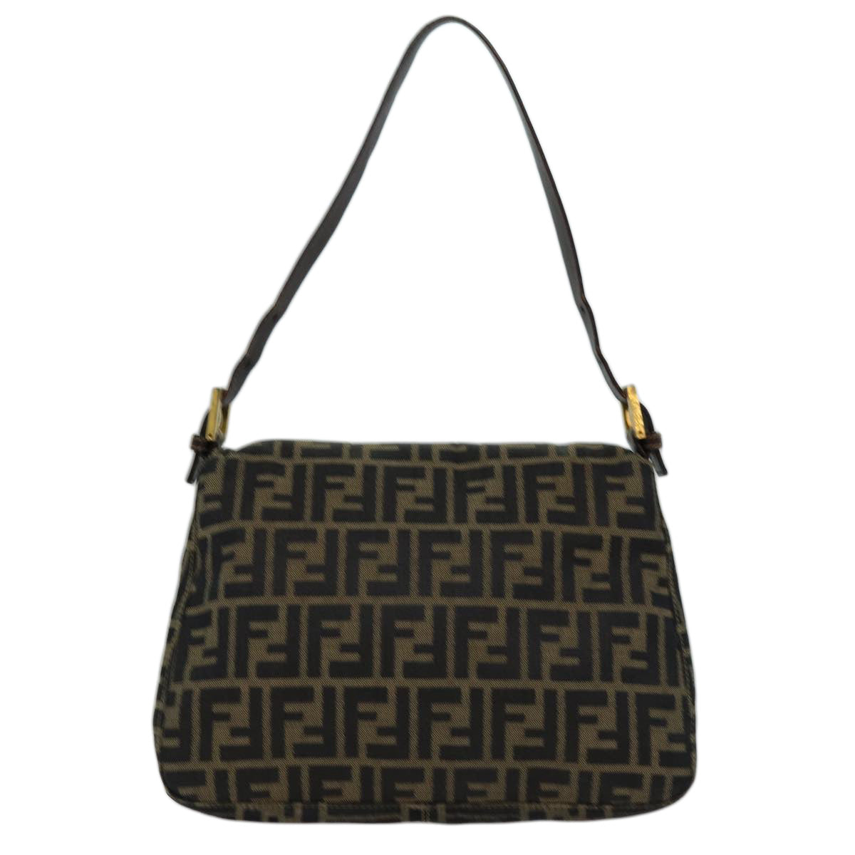 FENDI Zucca Canvas Mamma Baguette Shoulder Bag Black Brownhk1297