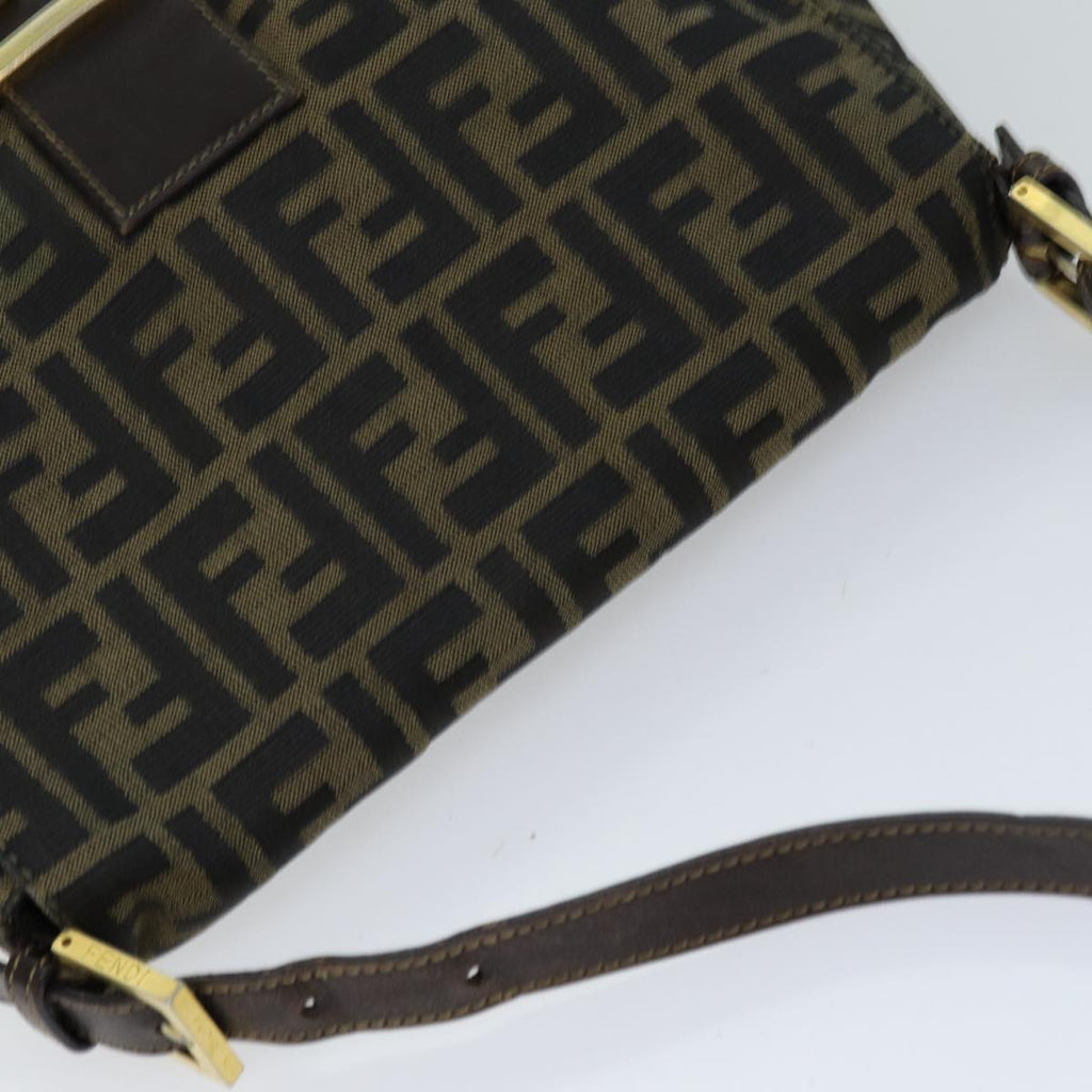 FENDI Zucca Canvas Mamma Baguette Shoulder Bag Black Brownhk1297