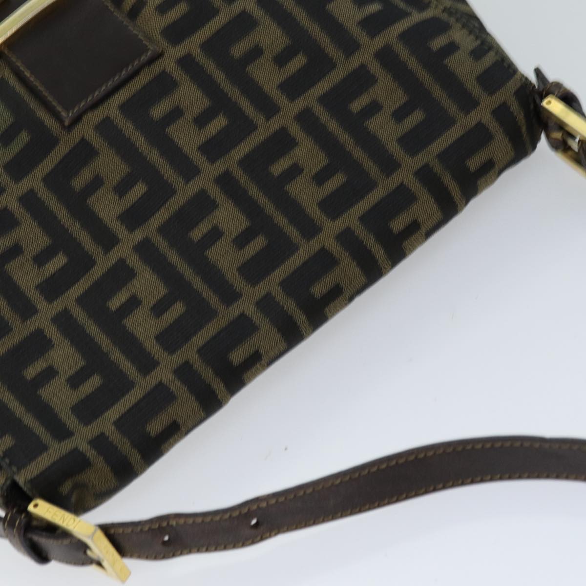 FENDI Zucca Canvas Mamma Baguette Shoulder Bag Black Brownhk1297