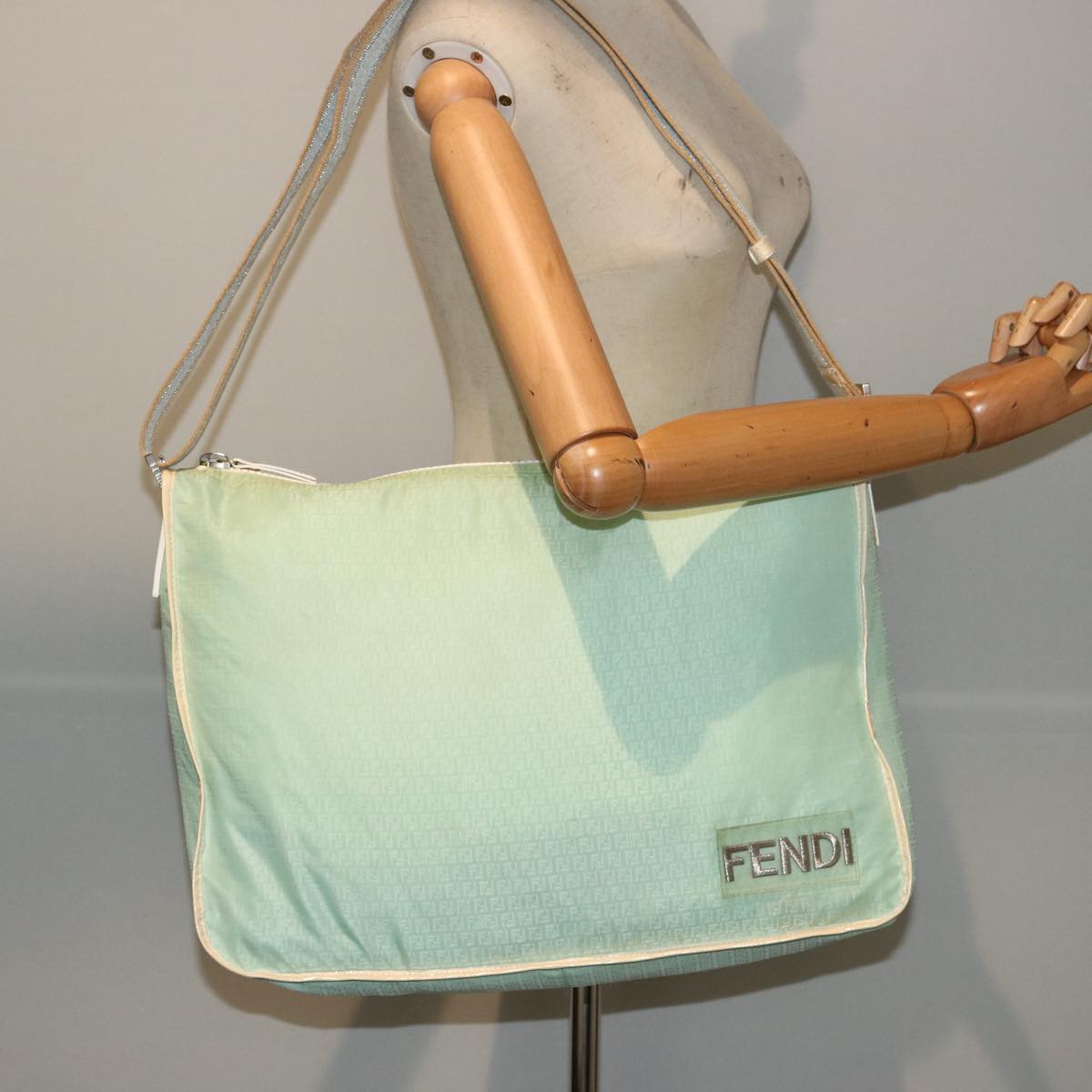 FENDI Zucchino Canvas Shoulder Bag Nylon Greenhk1304