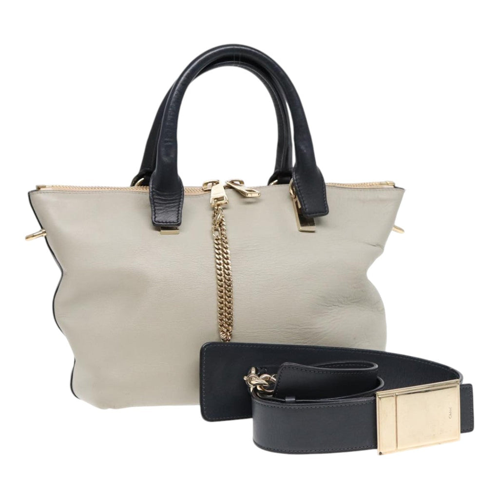 Chloe Bailey Hand Bag Leather 2way Navy Gray gold hk1582