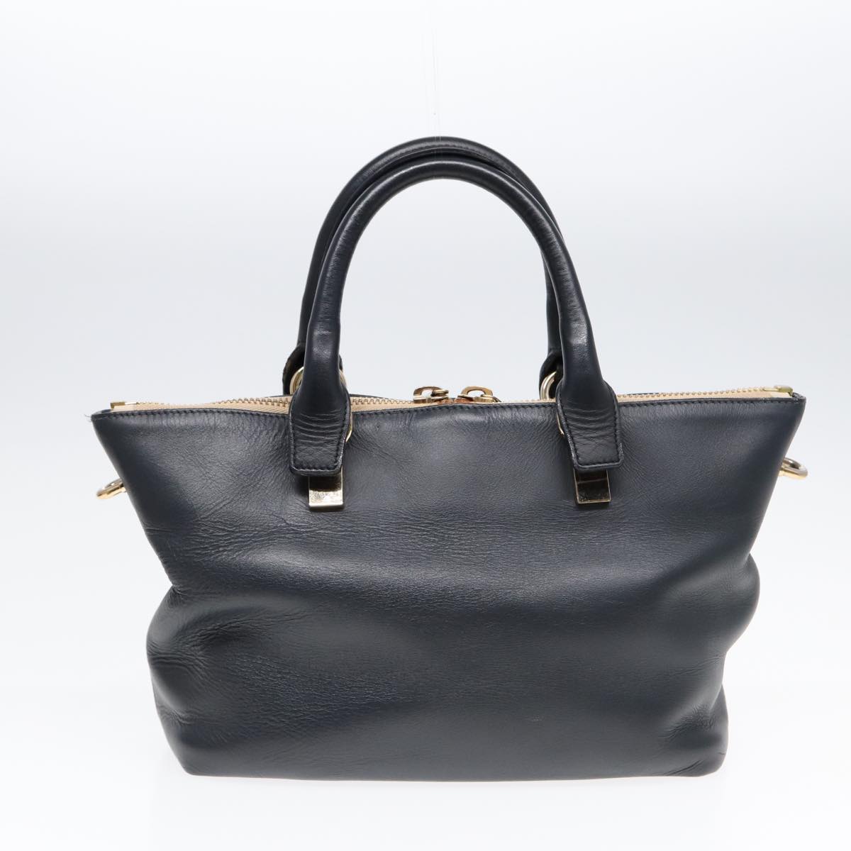 Chloe Bailey Hand Bag Leather 2way Navy Gray gold hk1582