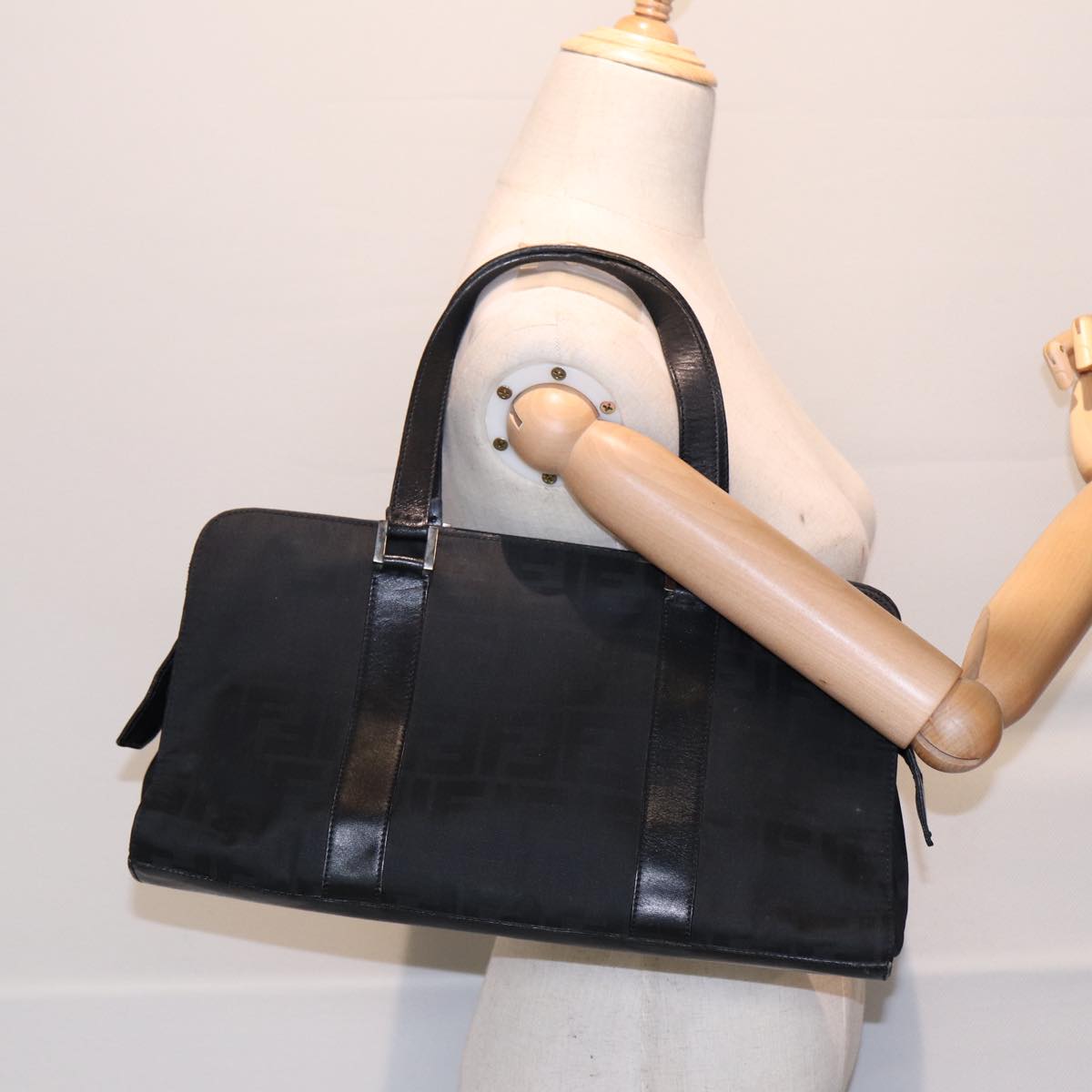 FENDI Zucca Canvas Hand Bag Black Silverhk1588