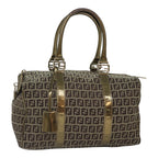 FENDI Zucchino Canvas Boston Bag Beige Goldhk1608