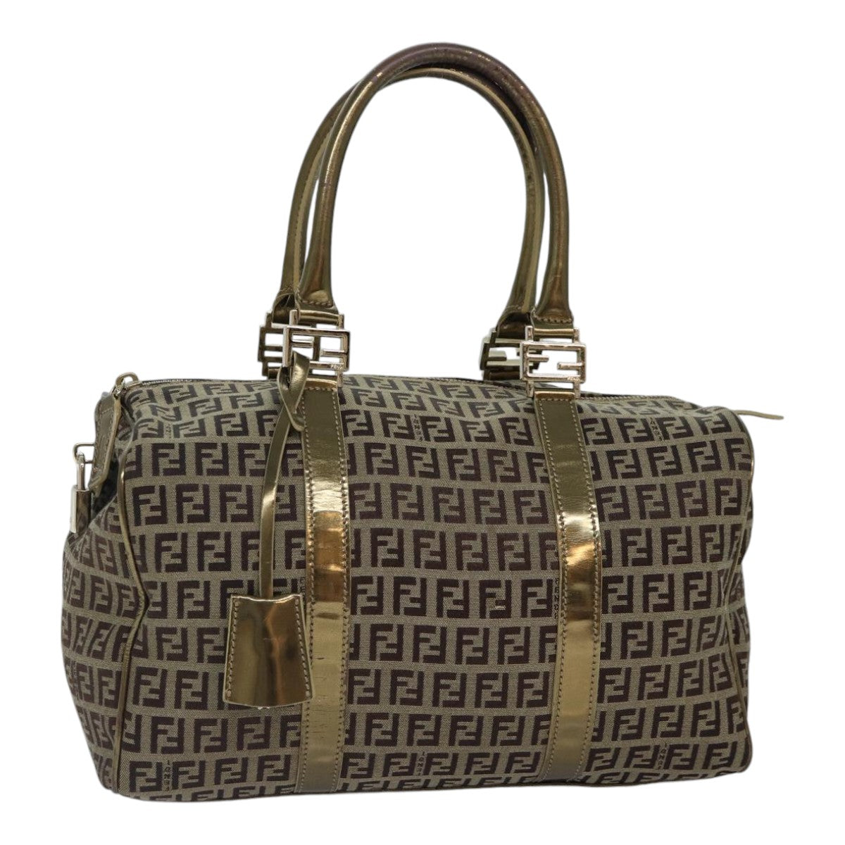 FENDI Zucchino Canvas Boston Bag Beige Goldhk1608