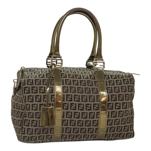 FENDI Zucchino Canvas Boston Bag Beige Goldhk1608