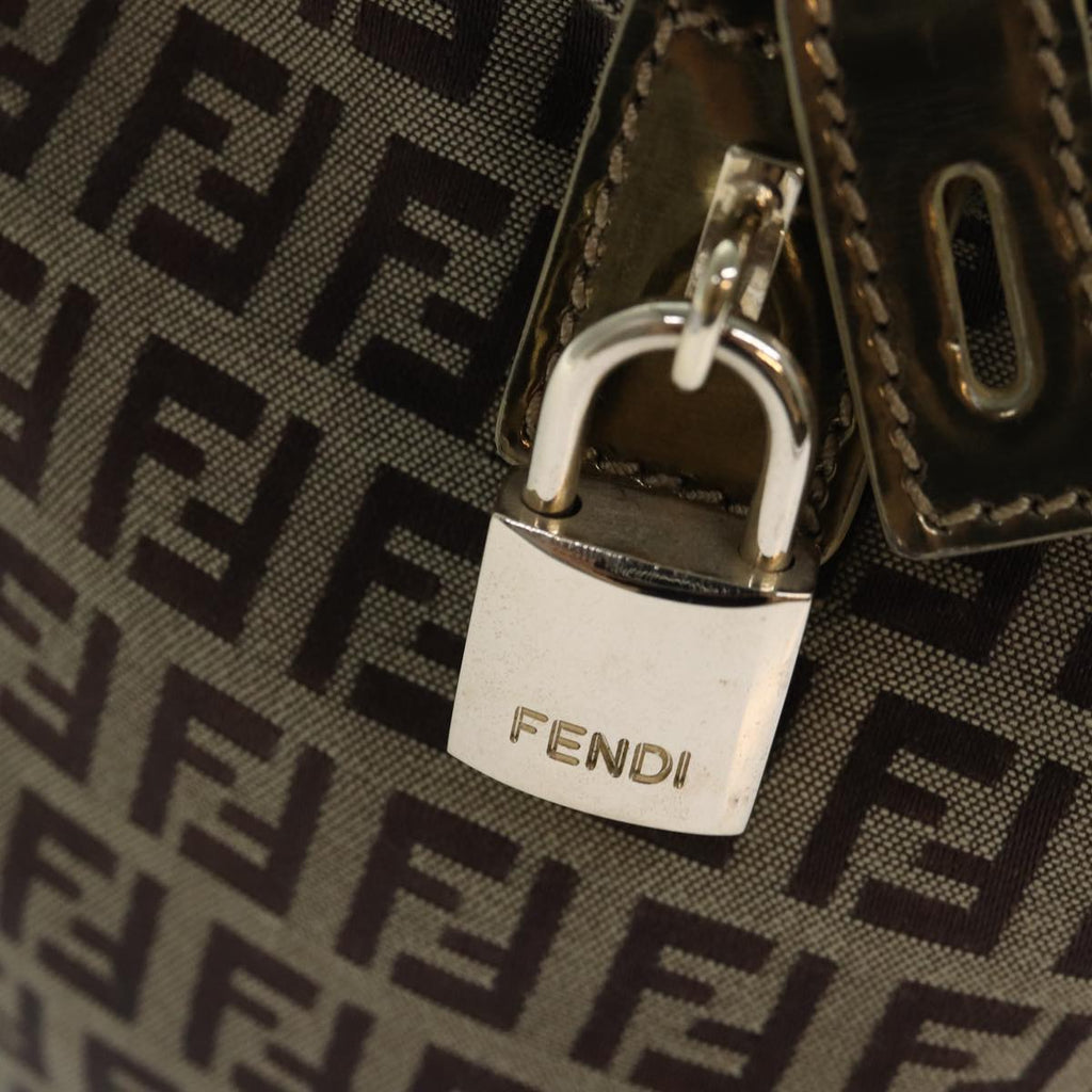 FENDI Zucchino Canvas Boston Bag Beige Goldhk1608