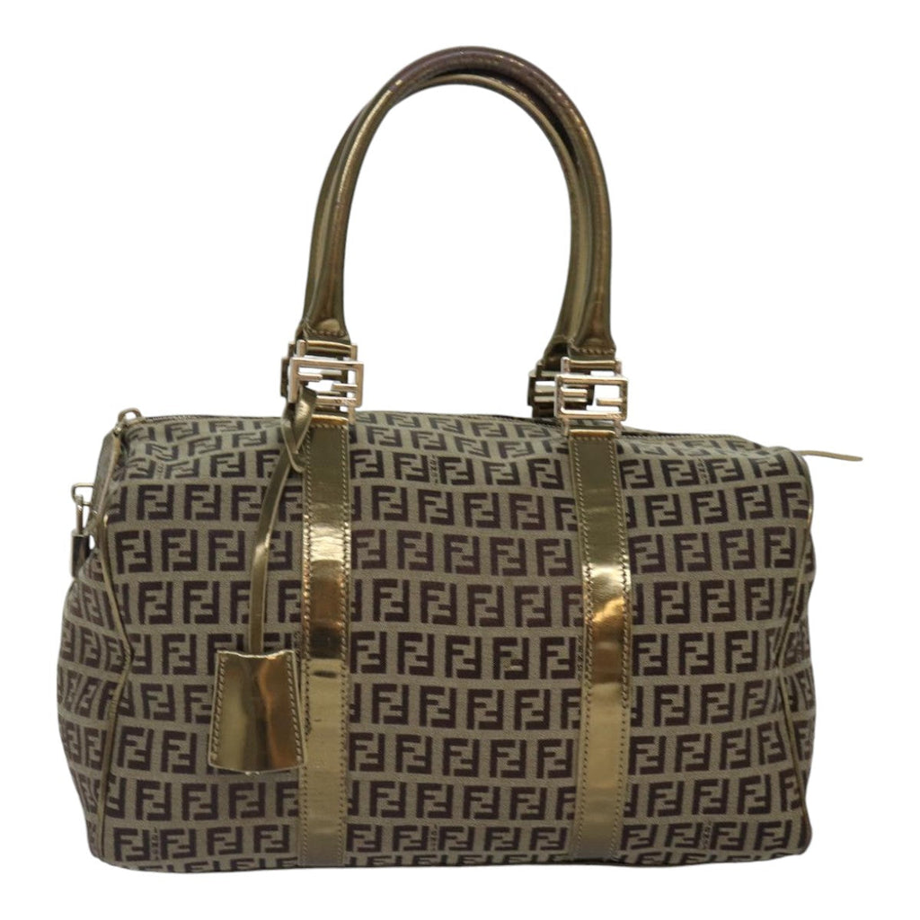 FENDI Zucchino Canvas Boston Bag Beige Goldhk1608