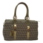 FENDI Zucchino Canvas Boston Bag Beige Goldhk1608