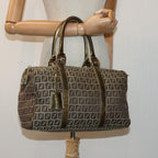 FENDI Zucchino Canvas Boston Bag Beige Goldhk1608