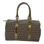 FENDI Zucchino Canvas Boston Bag Beige Goldhk1608