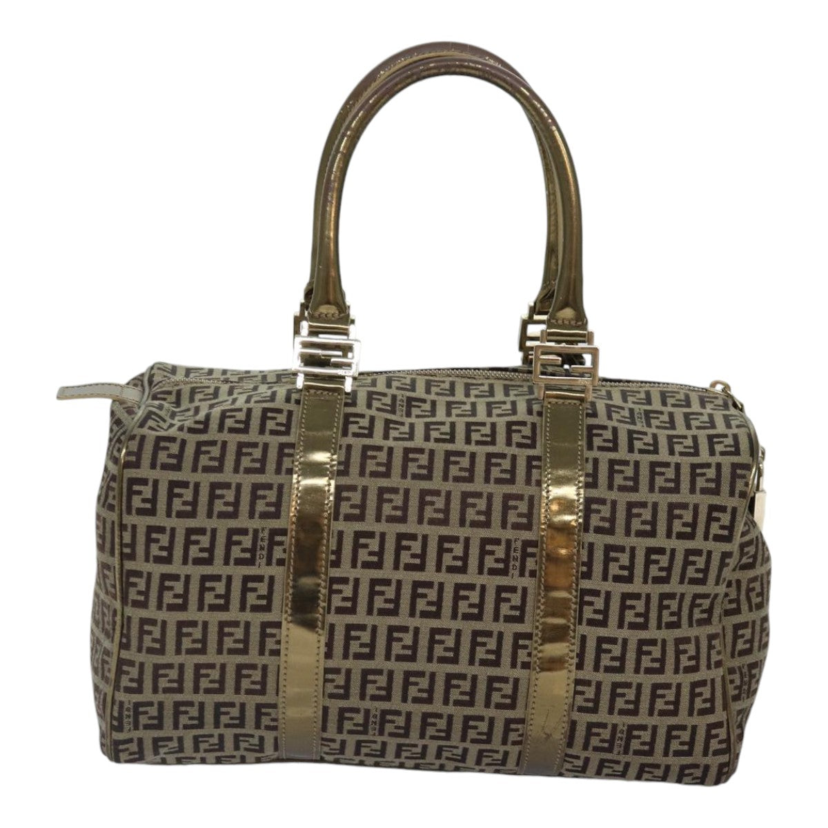 FENDI Zucchino Canvas Boston Bag Beige Goldhk1608