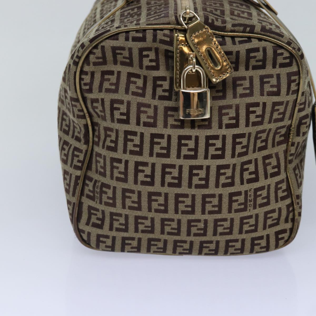 FENDI Zucchino Canvas Boston Bag Beige Goldhk1608