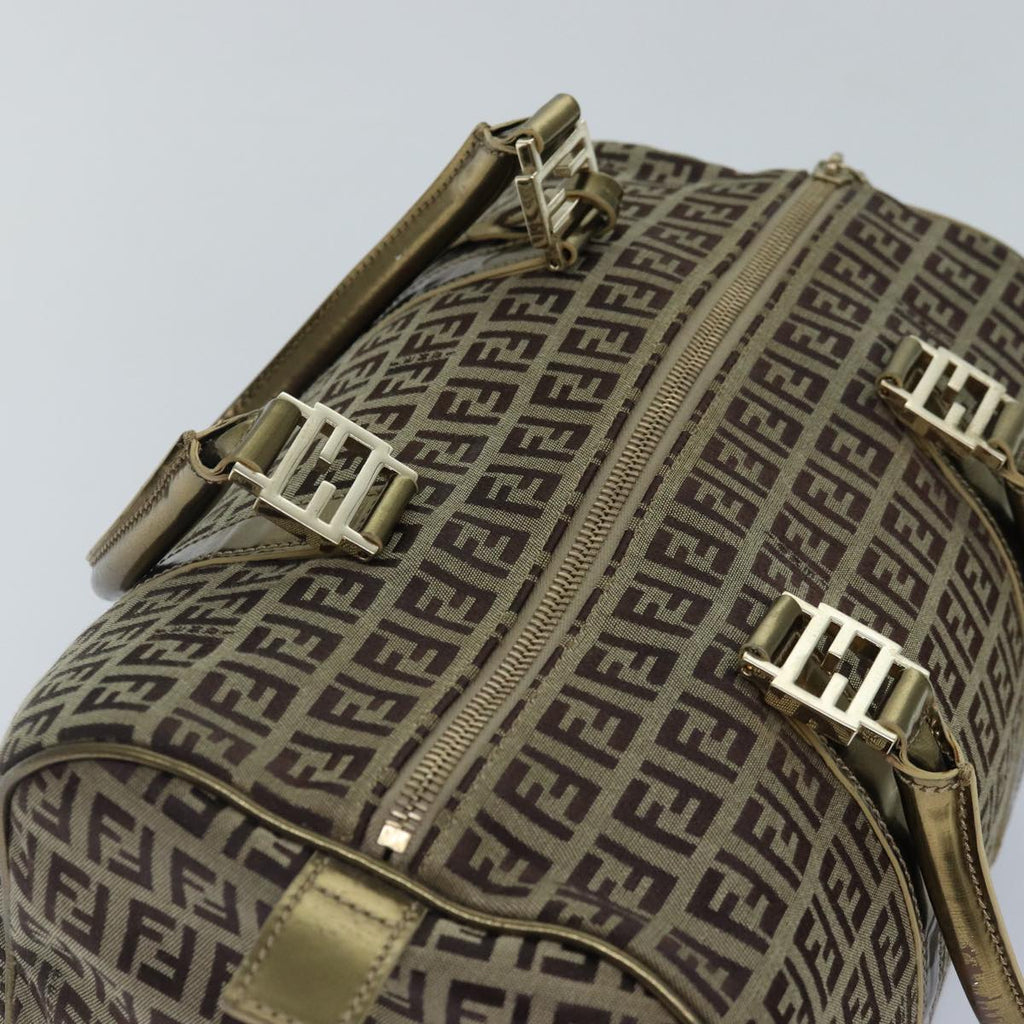FENDI Zucchino Canvas Boston Bag Beige Goldhk1608
