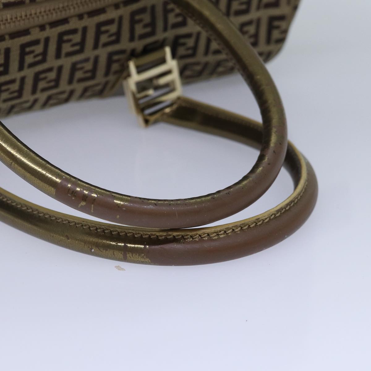 FENDI Zucchino Canvas Boston Bag Beige Goldhk1608