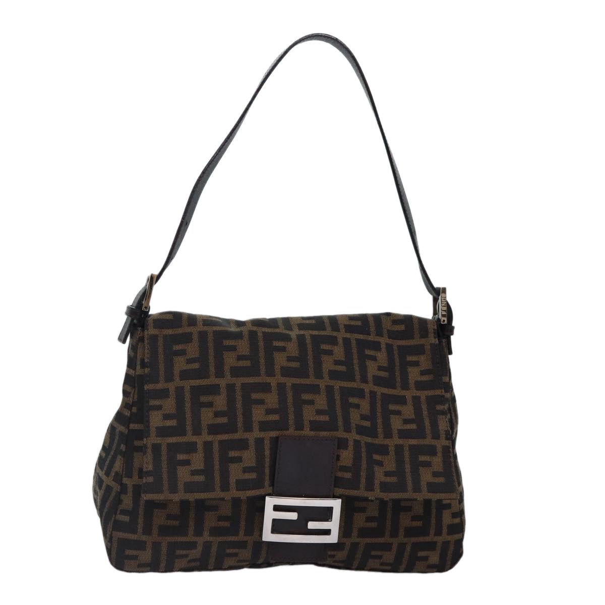 FENDI Zucca Canvas Mamma Baguette Shoulder Bag Brown Black Silverhk1612