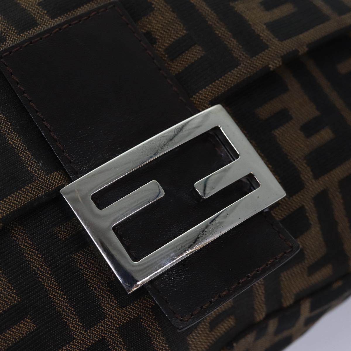 FENDI Zucca Canvas Mamma Baguette Shoulder Bag Brown Black Silverhk1612