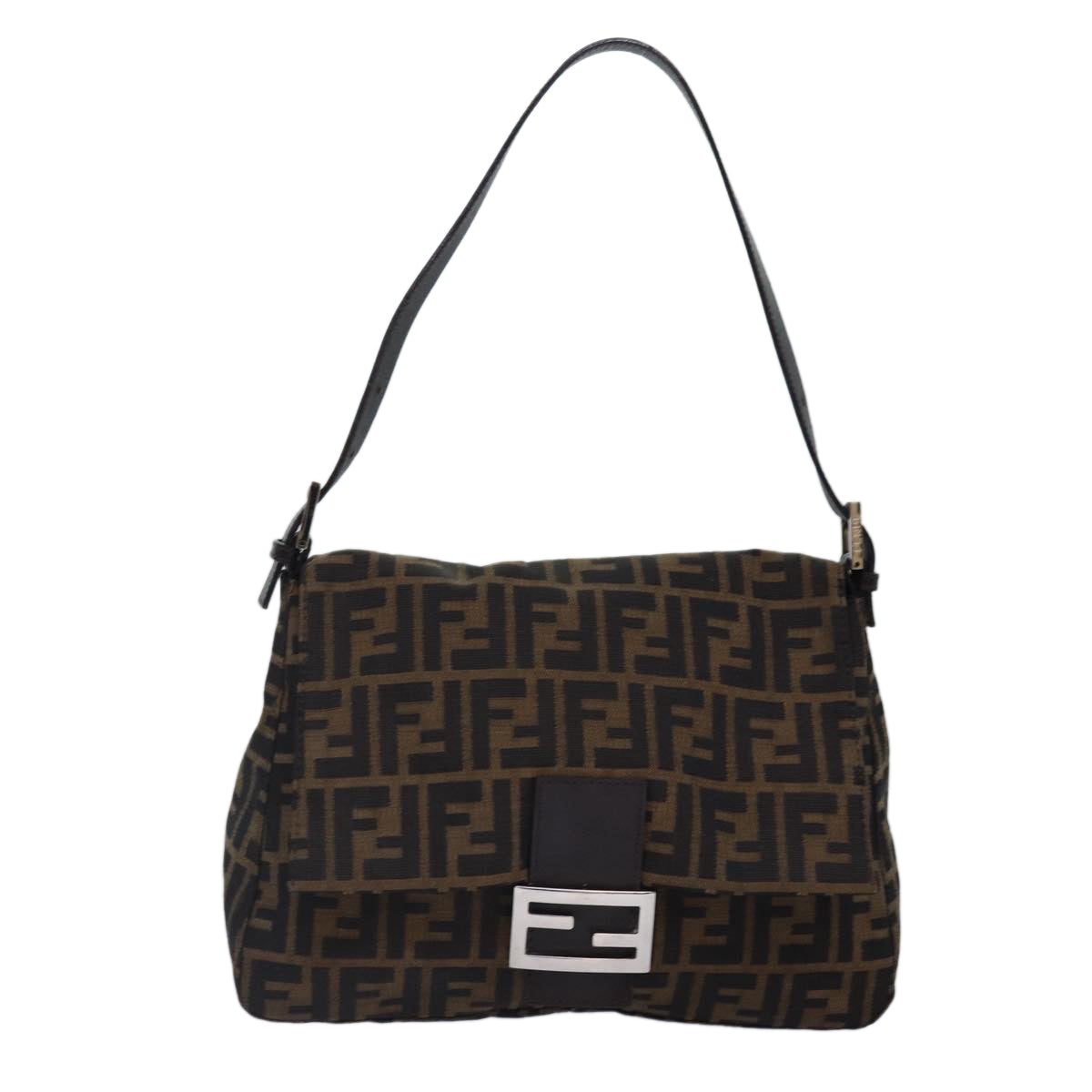 FENDI Zucca Canvas Mamma Baguette Shoulder Bag Brown Black Silverhk1612
