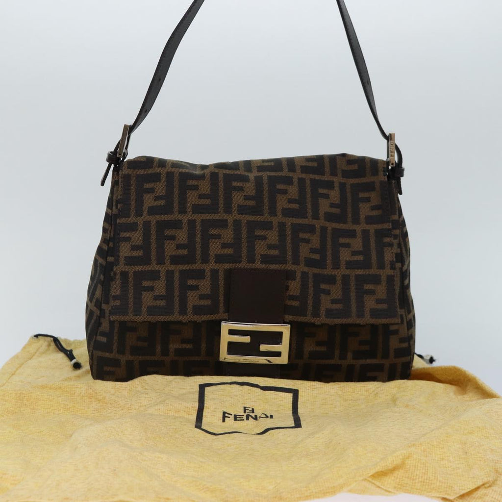 FENDI Zucca Canvas Mamma Baguette Shoulder Bag Brown Black Silverhk1612
