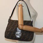 FENDI Zucca Canvas Mamma Baguette Shoulder Bag Brown Black Silverhk1612