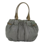 CELINE Tote Bag Nylon Leather Khaki Silver Auth hk1623