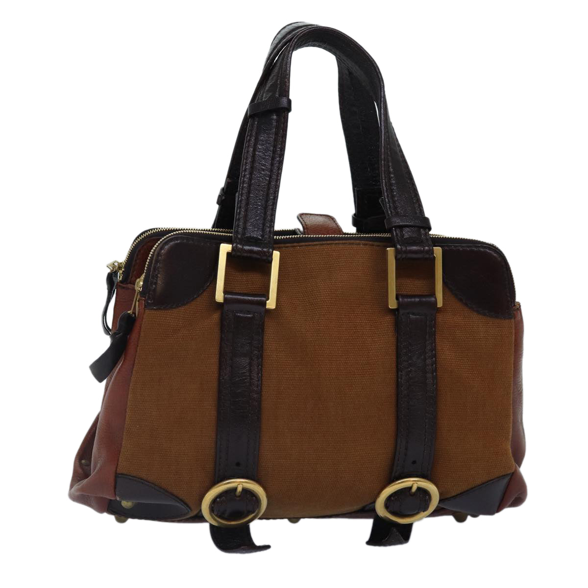 Chloe Hand Bag Canvas Leather Brown Gold hk1638