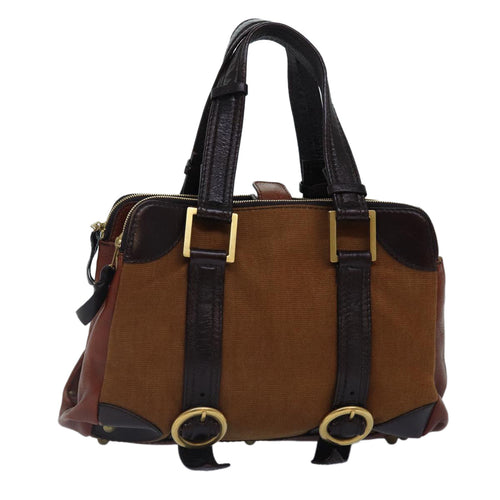 Chloe Hand Bag Canvas Leather Brown Gold hk1638