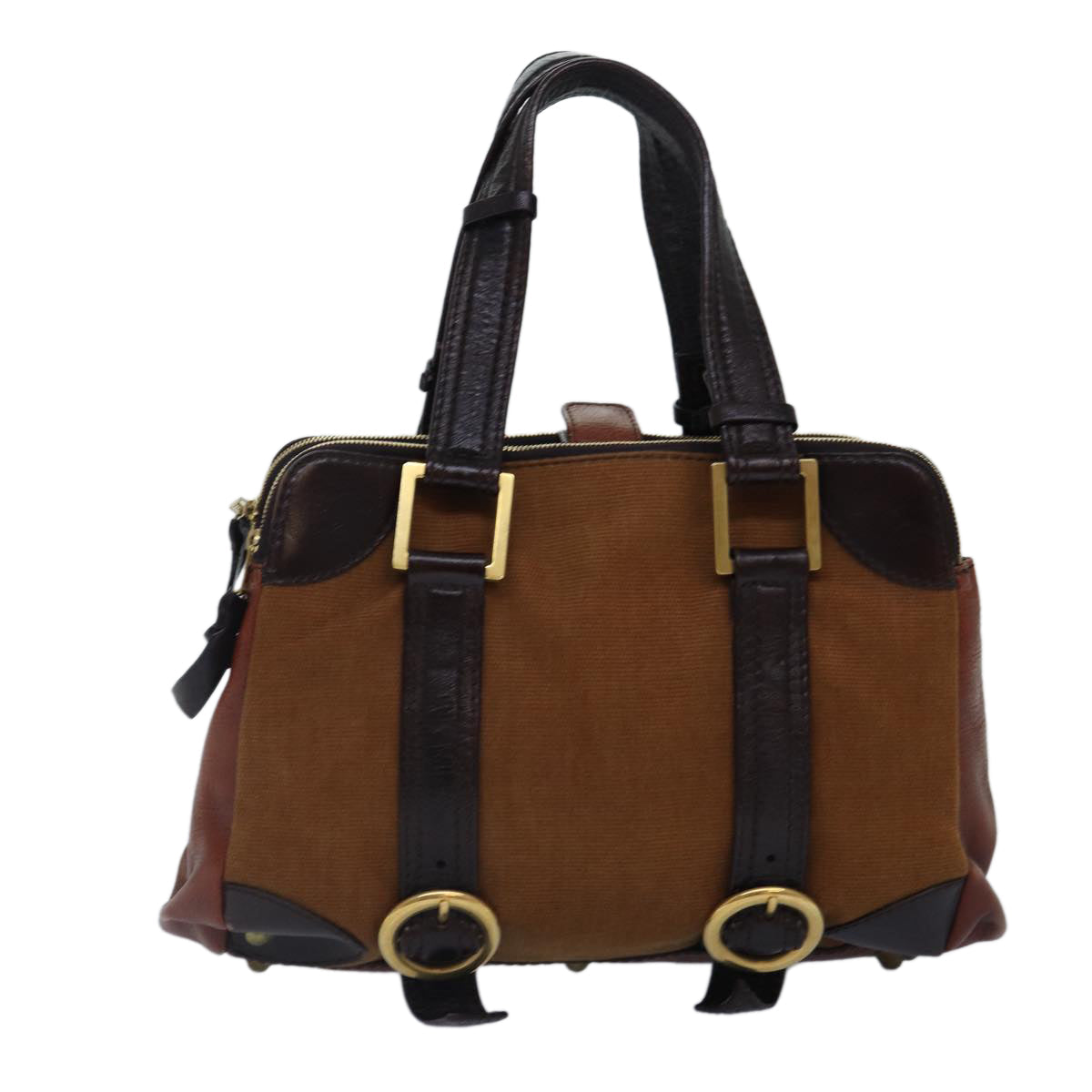 Chloe Hand Bag Canvas Leather Brown Gold hk1638