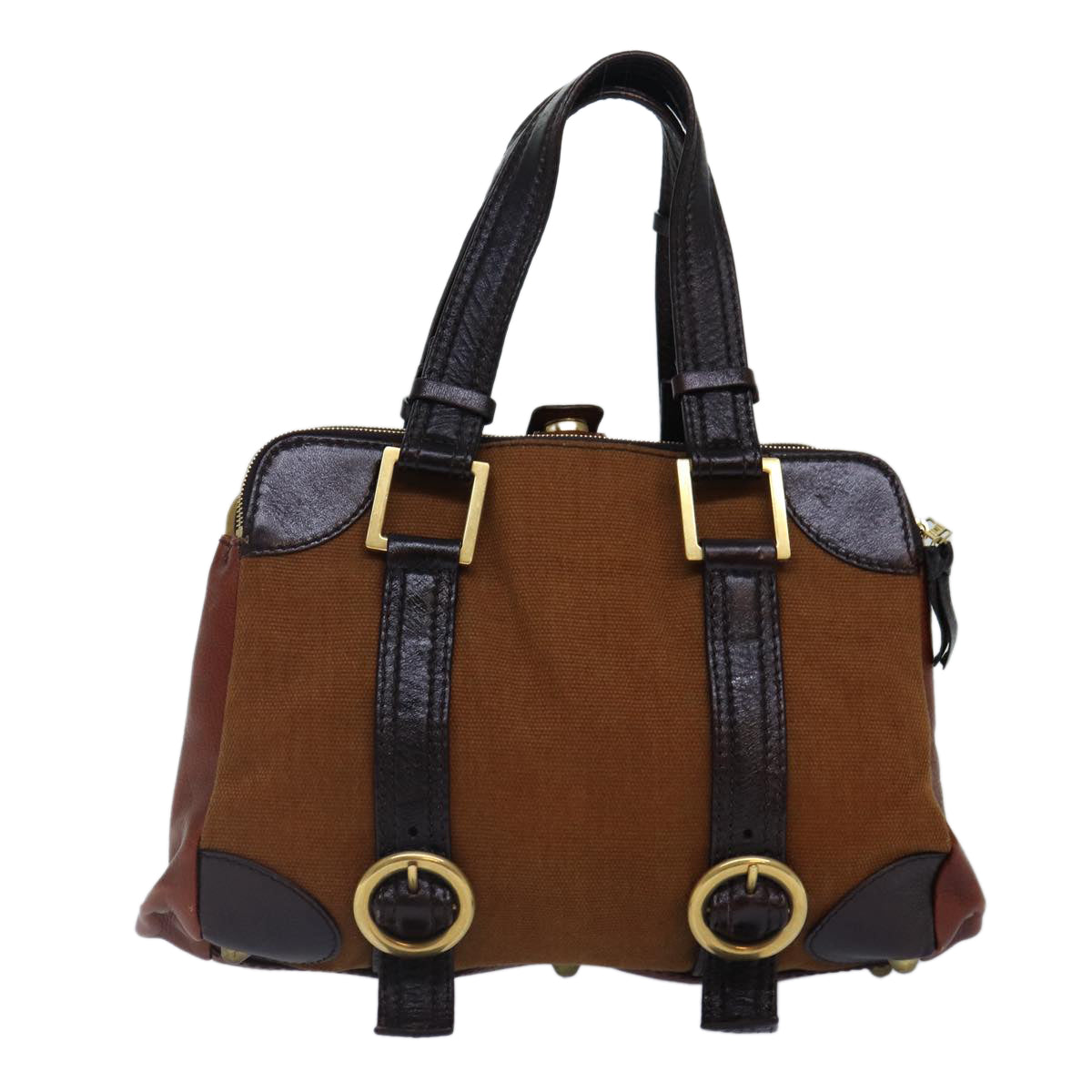 Chloe Hand Bag Canvas Leather Brown Gold hk1638
