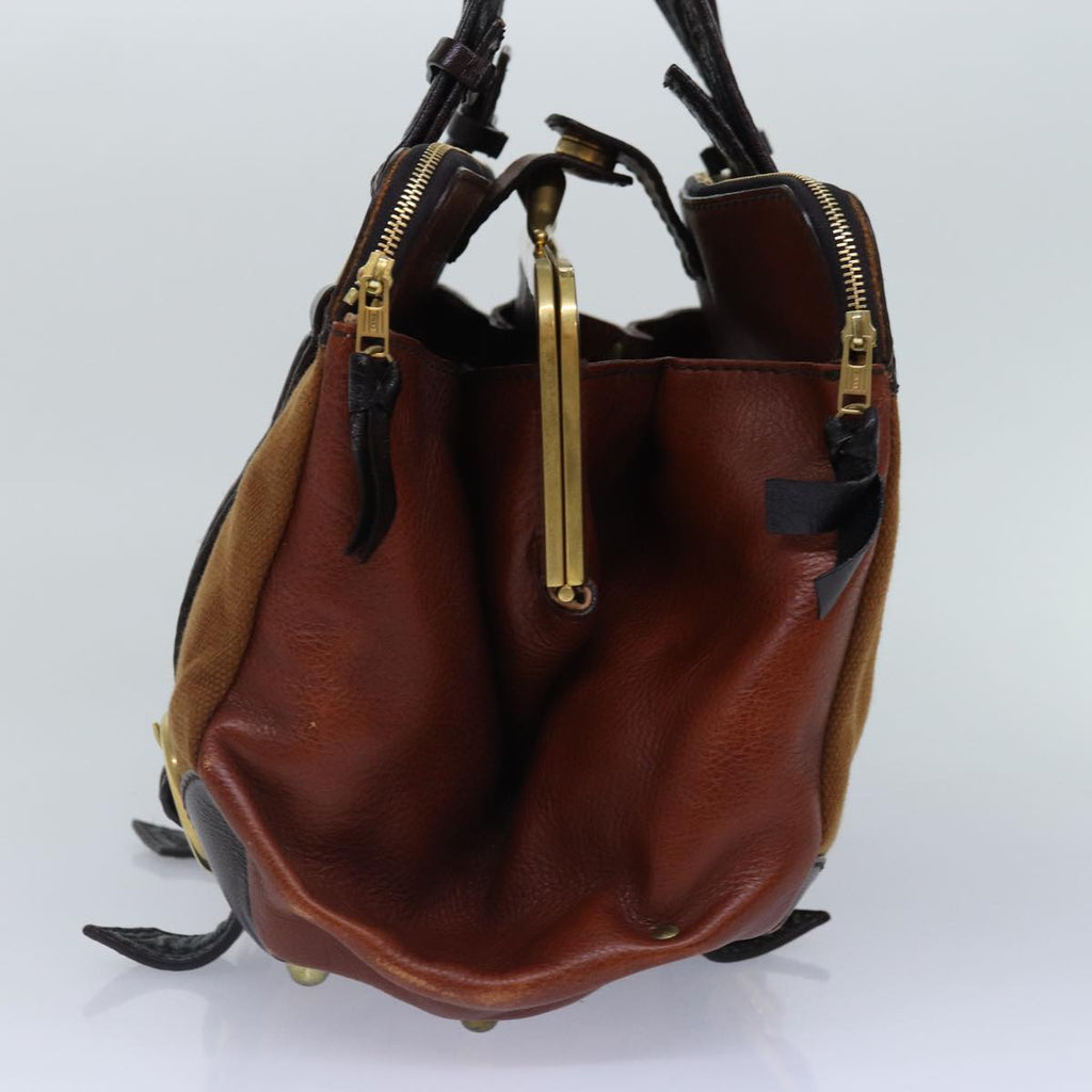 Chloe Hand Bag Canvas Leather Brown Gold hk1638