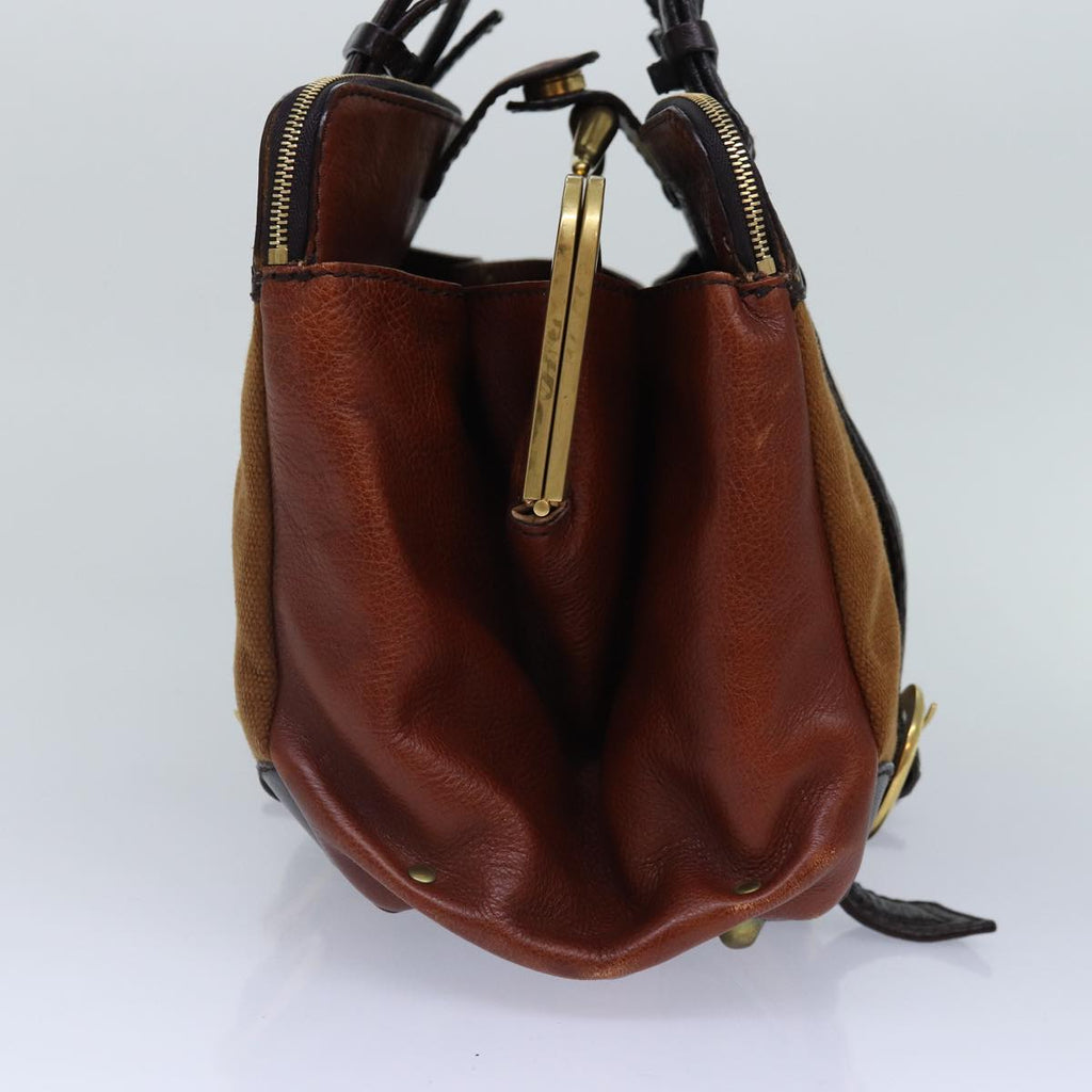 Chloe Hand Bag Canvas Leather Brown Gold hk1638
