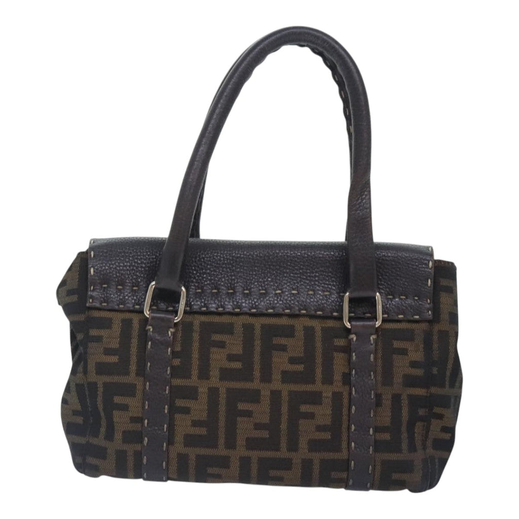 FENDI Zucca Canvas Celleria Hand Bag Brown Black 8BR486hk1663