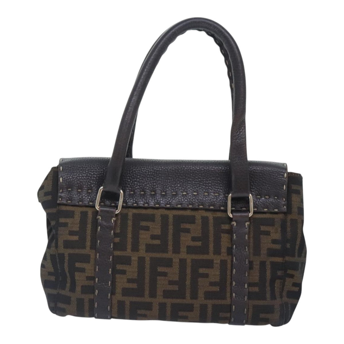FENDI Zucca Canvas Celleria Hand Bag Brown Black 8BR486hk1663