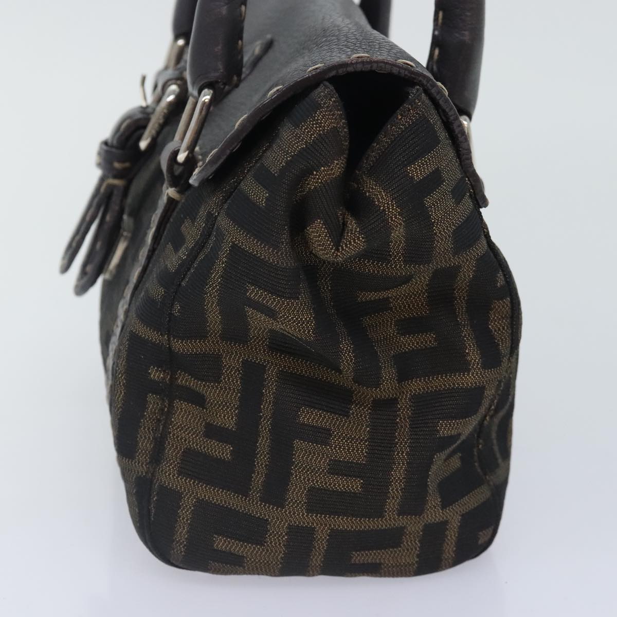 FENDI Zucca Canvas Celleria Hand Bag Brown Black 8BR486hk1663