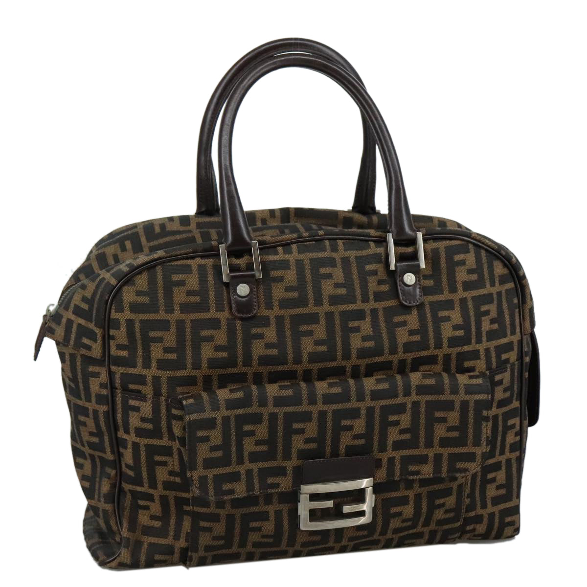 FENDI Zucca Canvas Hand Bag Brown Blackhk1925