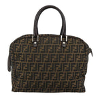 FENDI Zucca Canvas Hand Bag Brown Blackhk1925
