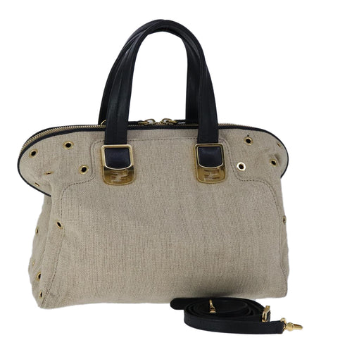 FENDI Chameleon Bag Hand Bag Canvas 2way Beigehk1927