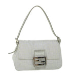 FENDI Zucchino Canvas Mamma Baguette Shoulder Bag Silverhk852