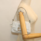 FENDI Zucchino Canvas Mamma Baguette Shoulder Bag Silverhk852