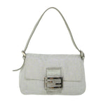 FENDI Zucchino Canvas Mamma Baguette Shoulder Bag Silverhk852