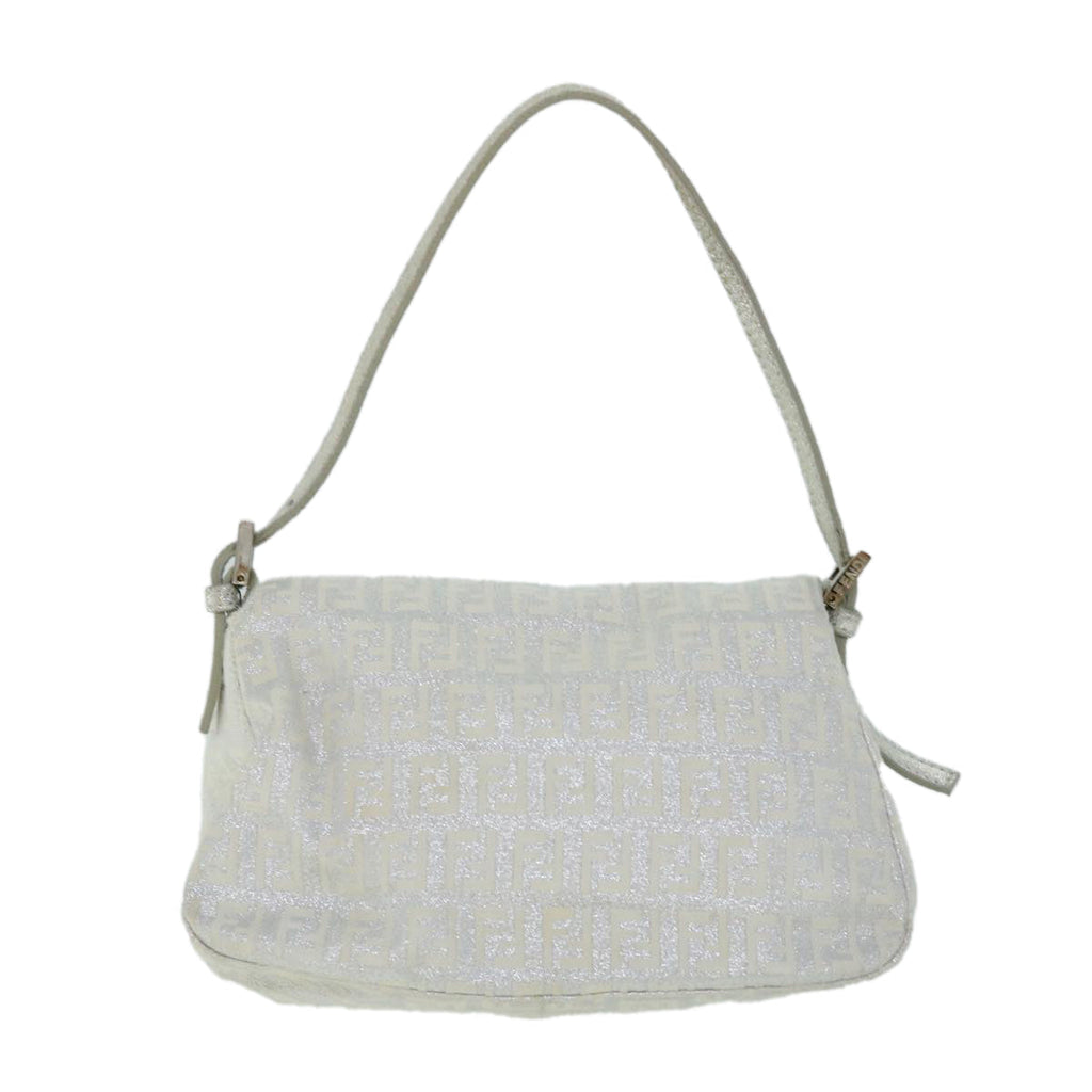 FENDI Zucchino Canvas Mamma Baguette Shoulder Bag Silverhk852