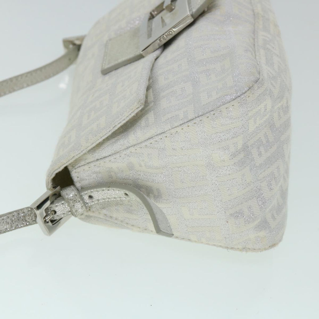 FENDI Zucchino Canvas Mamma Baguette Shoulder Bag Silverhk852