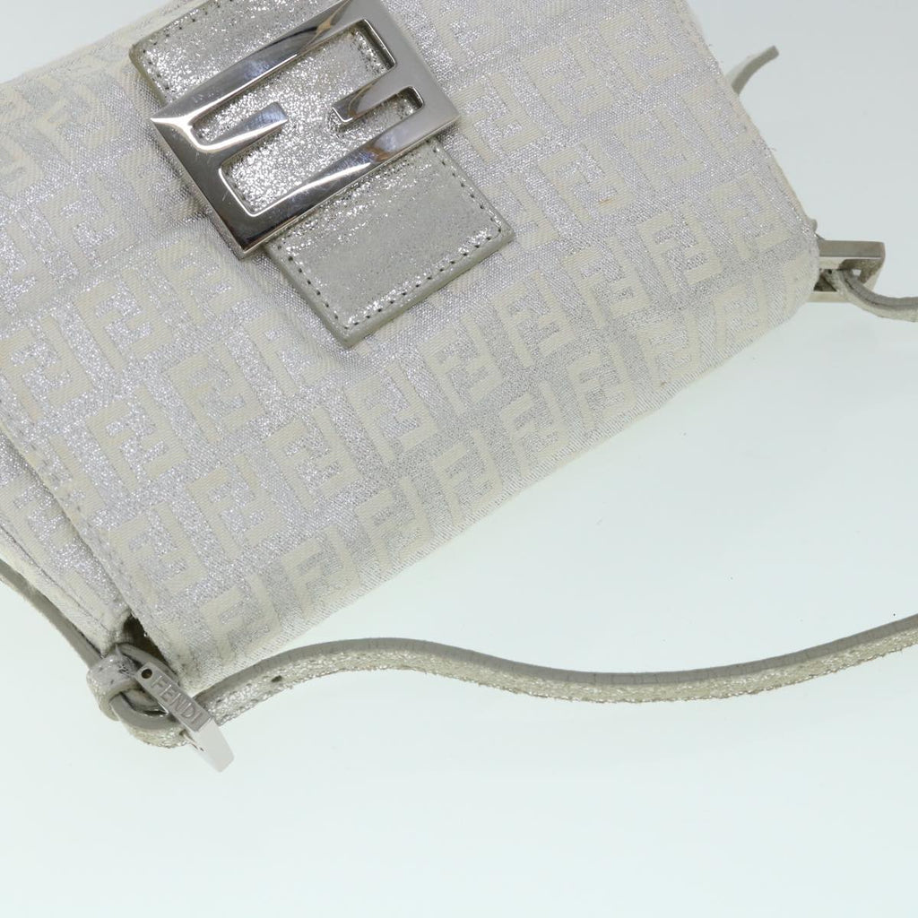 FENDI Zucchino Canvas Mamma Baguette Shoulder Bag Silverhk852
