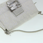 FENDI Zucchino Canvas Mamma Baguette Shoulder Bag Silverhk852