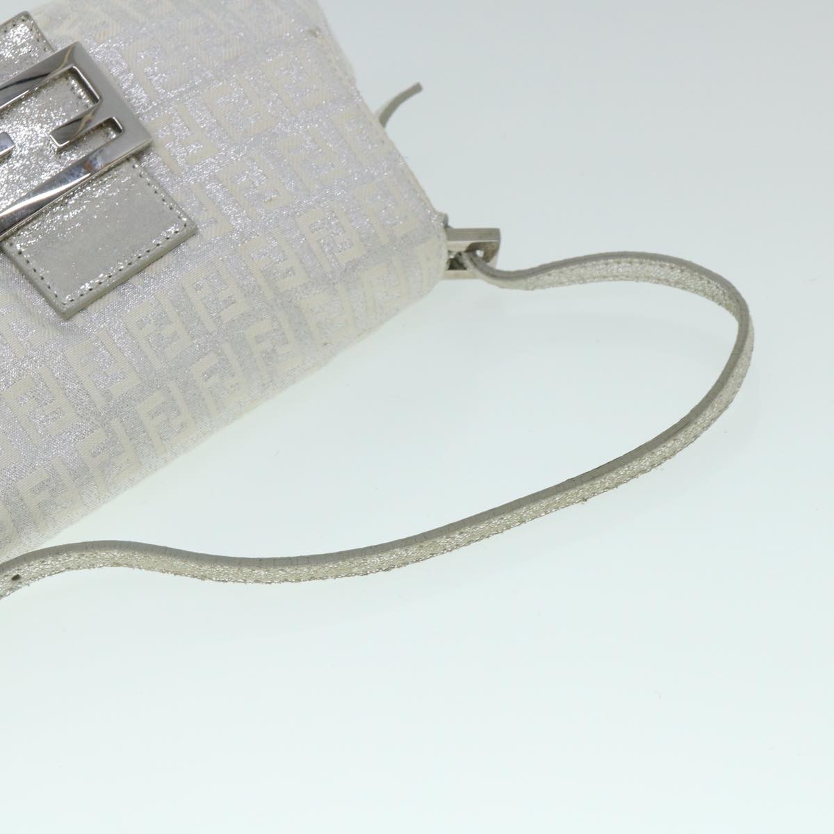 FENDI Zucchino Canvas Mamma Baguette Shoulder Bag Silverhk852