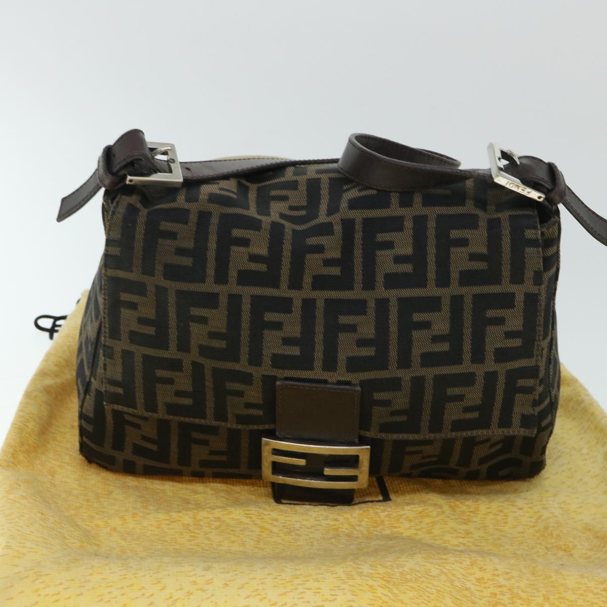 FENDI Zucca Canvas Mamma Baguette Shoulder Bag Brownhk856