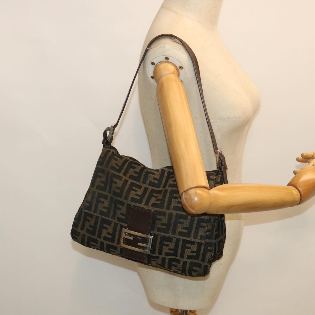 FENDI Zucca Canvas Mamma Baguette Shoulder Bag Brownhk856